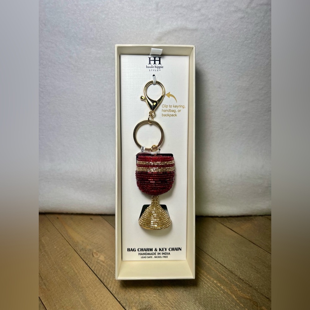 Beaded Wine Glass Bag Charm/Keychain